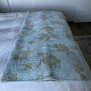 Vintage Rev. Floral vs Stripes 57"x48" Quilted Coverlet Pastel Blue Grn Off Wht